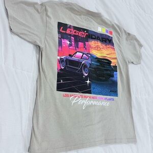 Popular Poison Race Car Graphic T-Shirt LAX Youth Boys Large L Beige